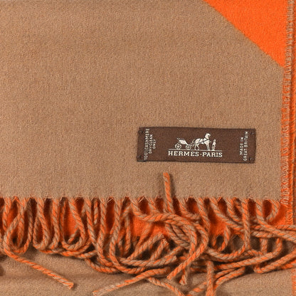 Hermes Cashmere Casaque Chevron Muffler Camel Mandarine 3 of 3