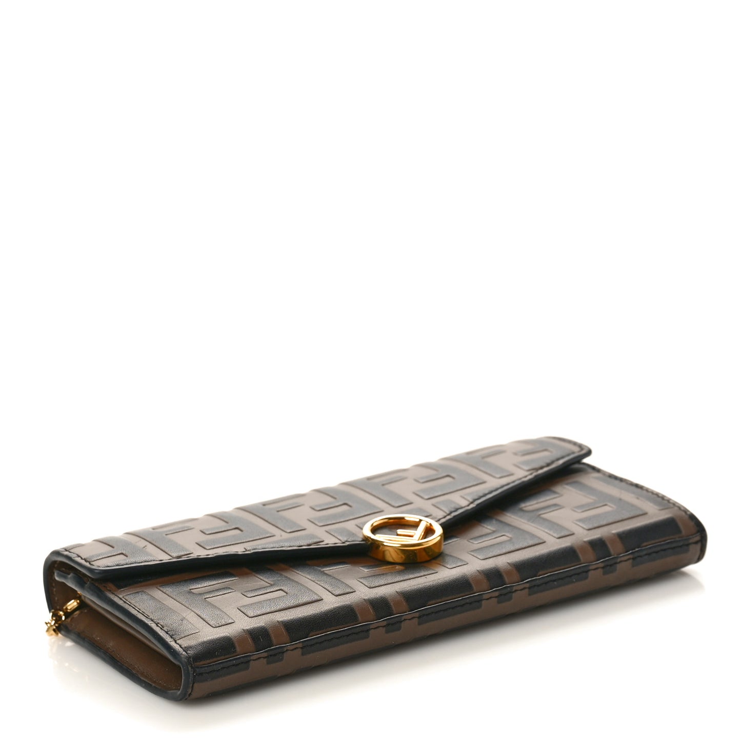 Vitello Soft F is Fendi Bi-Color FF 1974 Embossed Continental Envelope Wallet On Chain Maya Black