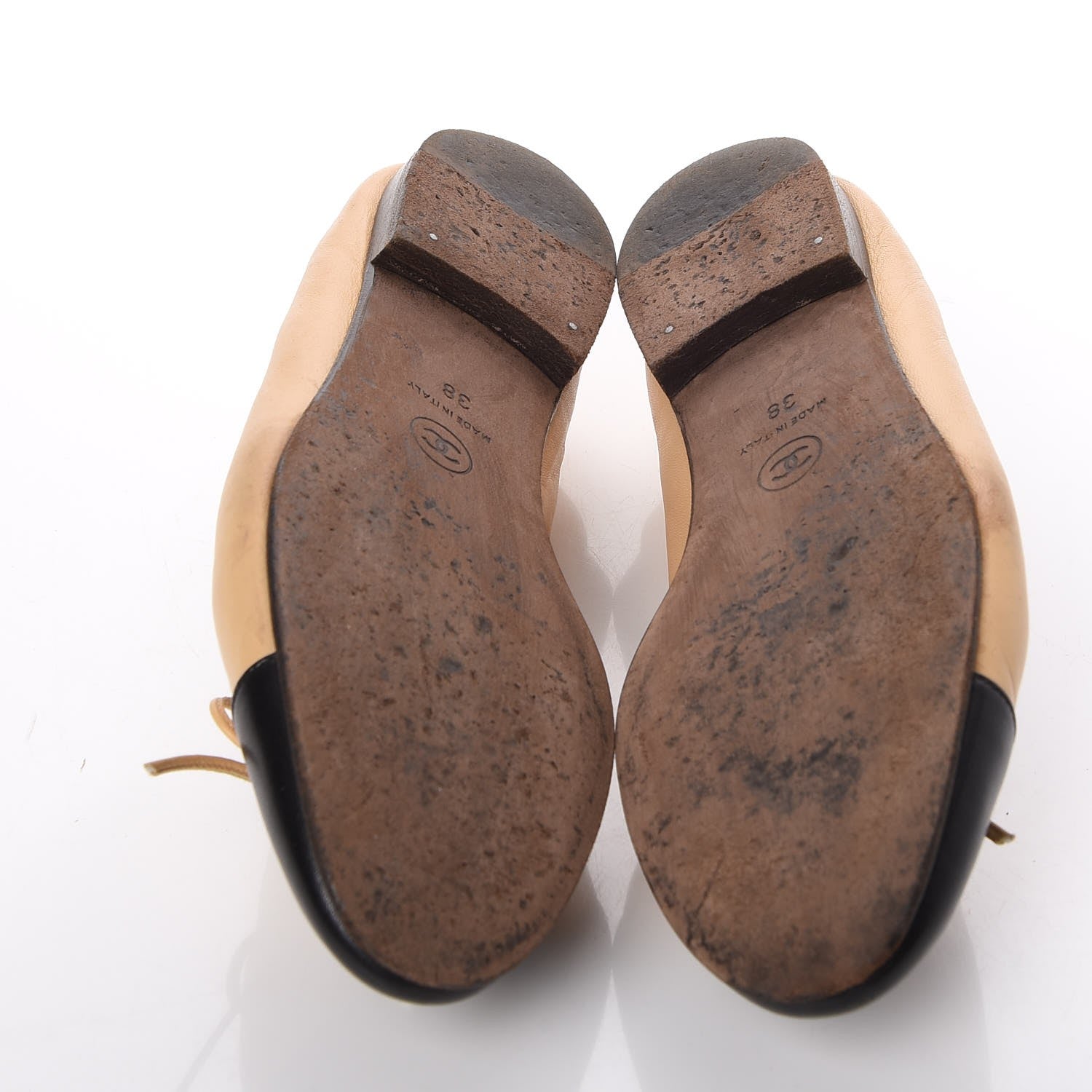 Chanel Lambskin CC Cap Toe Ballerina Flats 38 Beige Black 7 of 18