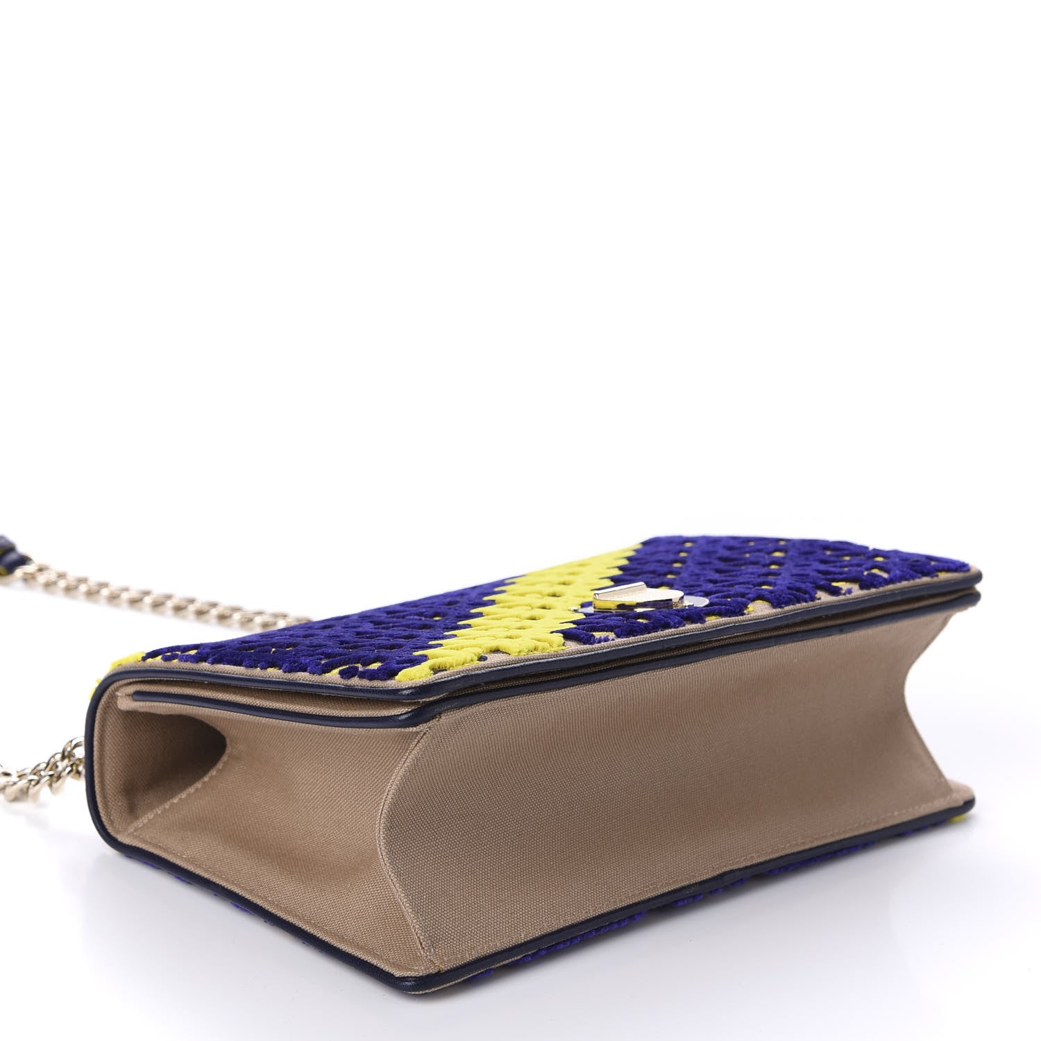 Christian Dior Canvas Velvet Diorama Club Flap Bag Blue Yellow 4 of 10