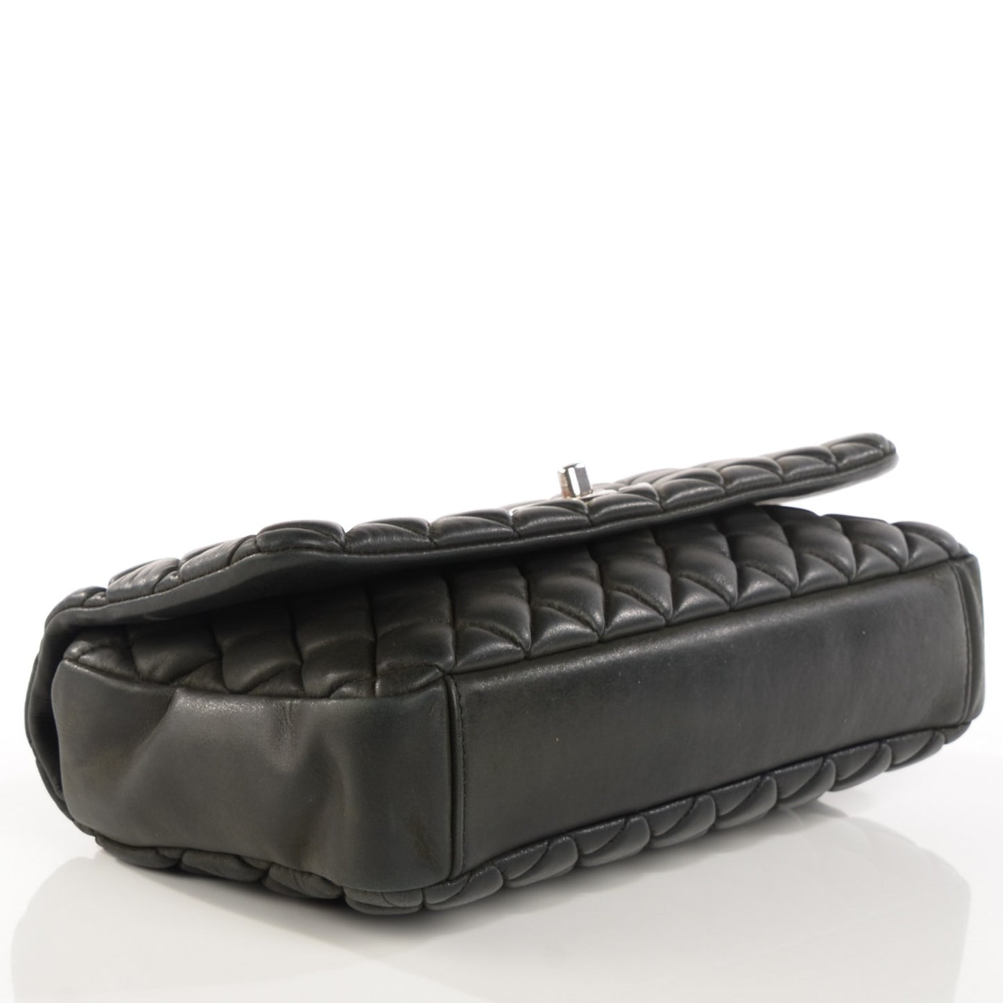 Iridescent Calfskin Large Bubble Quilt Flap Black