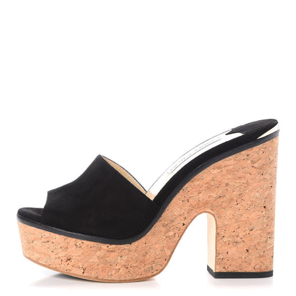 Jimmy Choo Suede Cork DeeDee Platform Sandals 39 Black 1 of 12