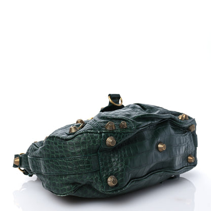 Balenciaga Extra Supple Calfskin Monochrome Crocodile Embossed Medium Le Cagole Shoulder Bag Forest Green 4 of 13