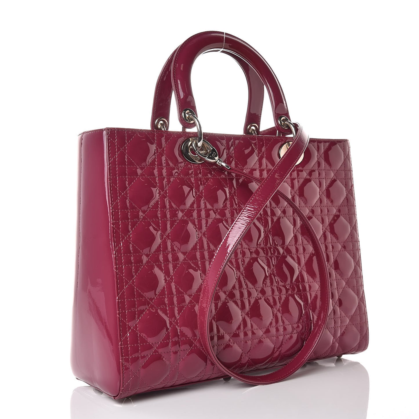 Patent Cannage Large Lady Dior Dark Pink
