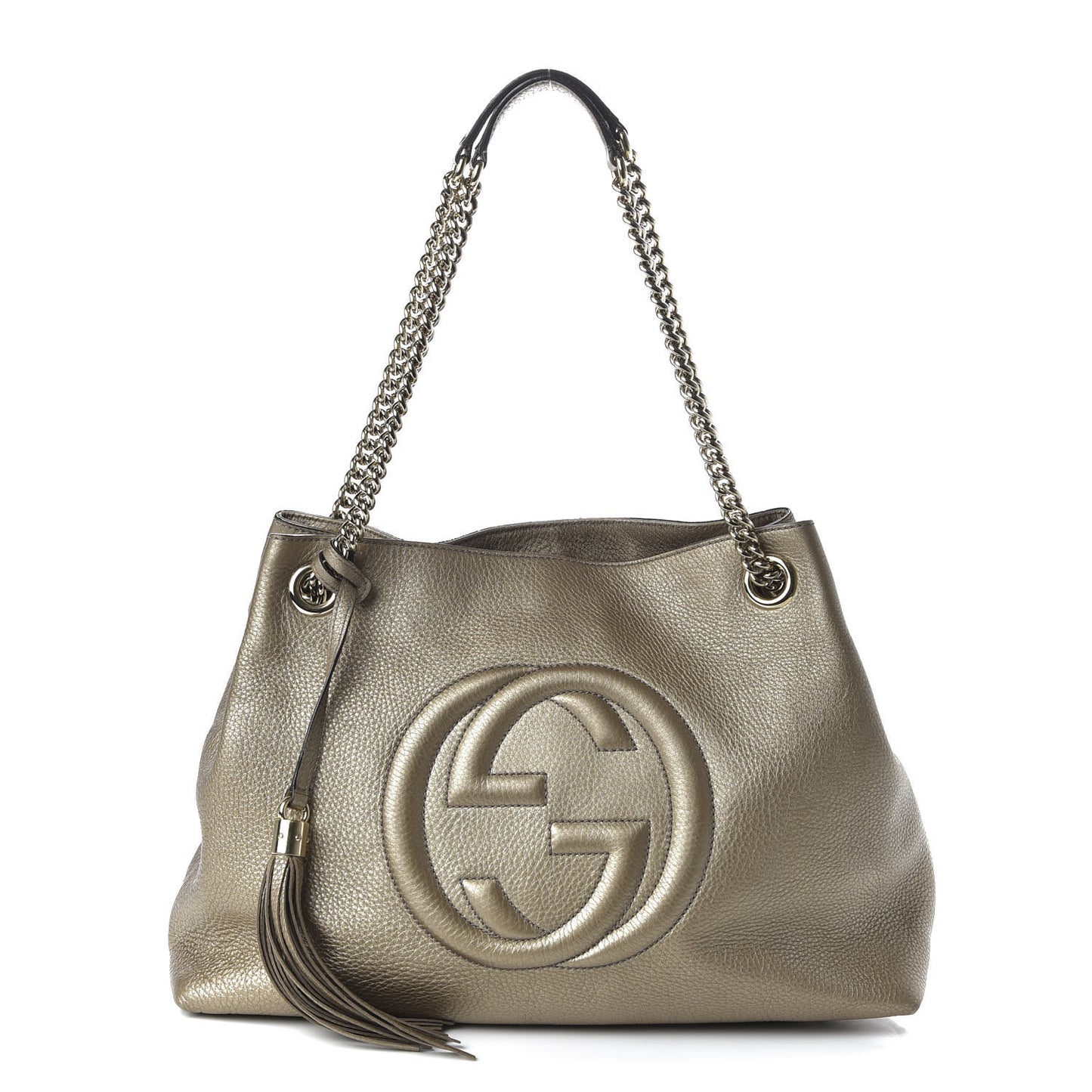 Metallic Pebbled Calfskin Medium Soho Chain Shoulder Bag Golden Beige