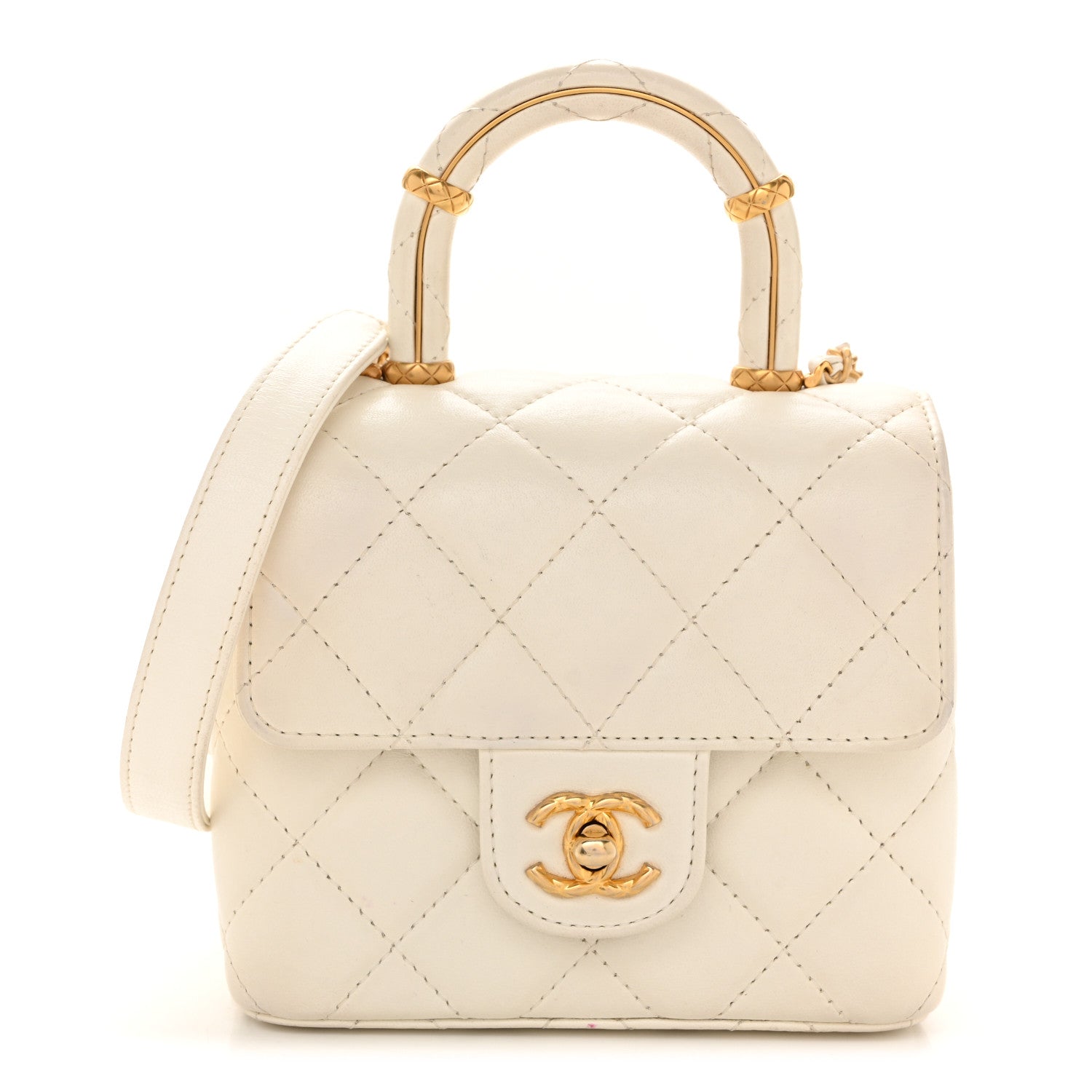 Chanel Lambskin Handle Crush Top Handle Flap Bag White 1 of 13