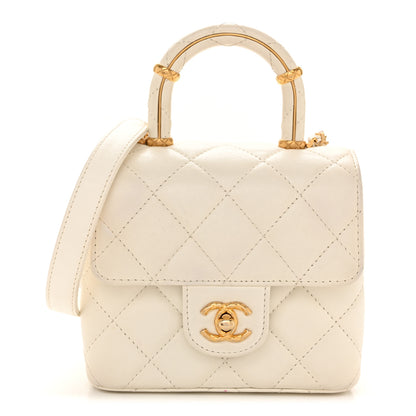 Chanel Lambskin Handle Crush Top Handle Flap Bag White 1 of 13