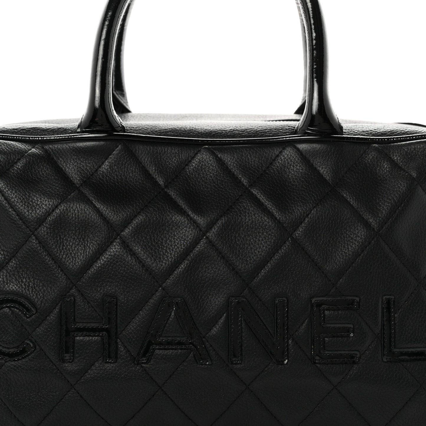 Caviar Patent Quilted Large Bowler Black