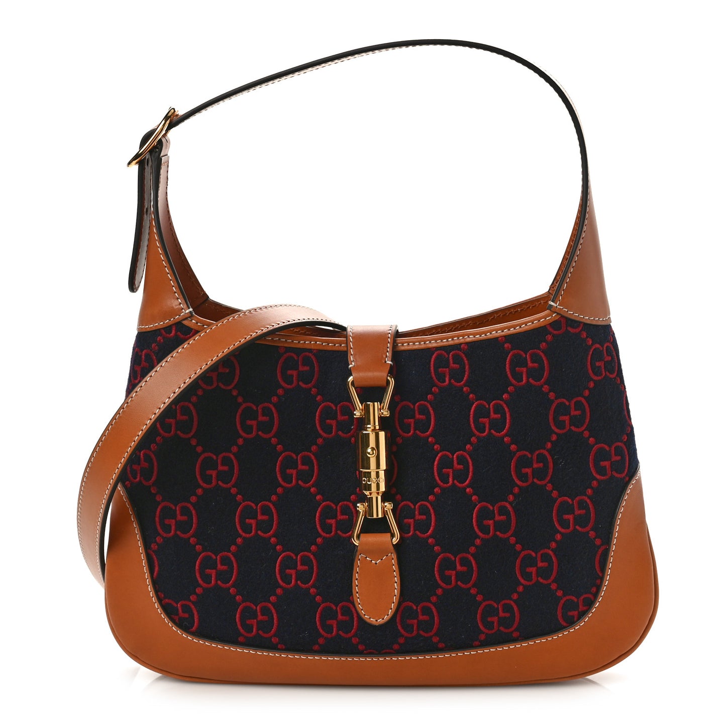 Wool Monogram Calfskin Small Jackie 1961 Hobo Navy Burgundy