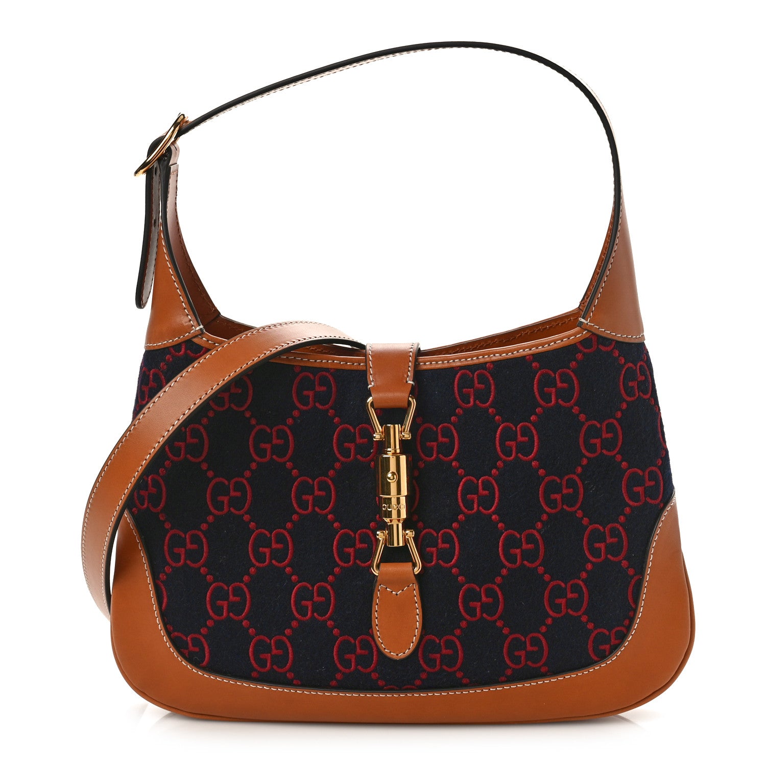 Gucci Wool Monogram Calfskin Small Jackie 1961 Hobo Navy Burgundy 1 of 10