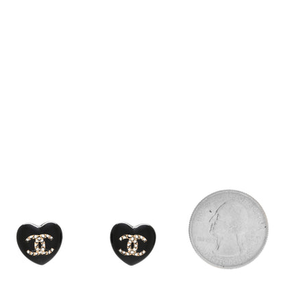 Chanel Resin Crystal CC Heart Earrings Black Gold 2 of 4