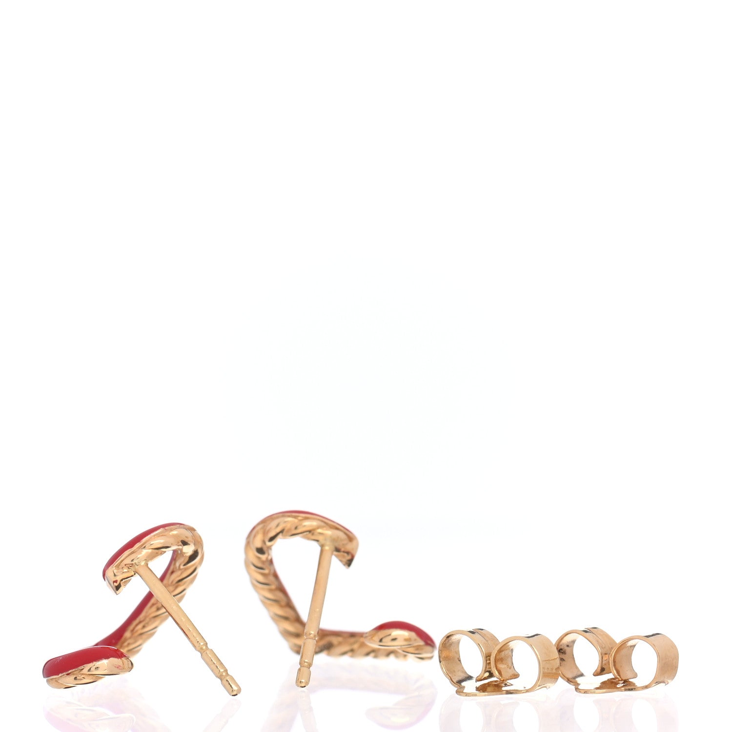 David Yurman 18K Yellow Gold Enamel Cable Heart Earrings Red 3 of 4