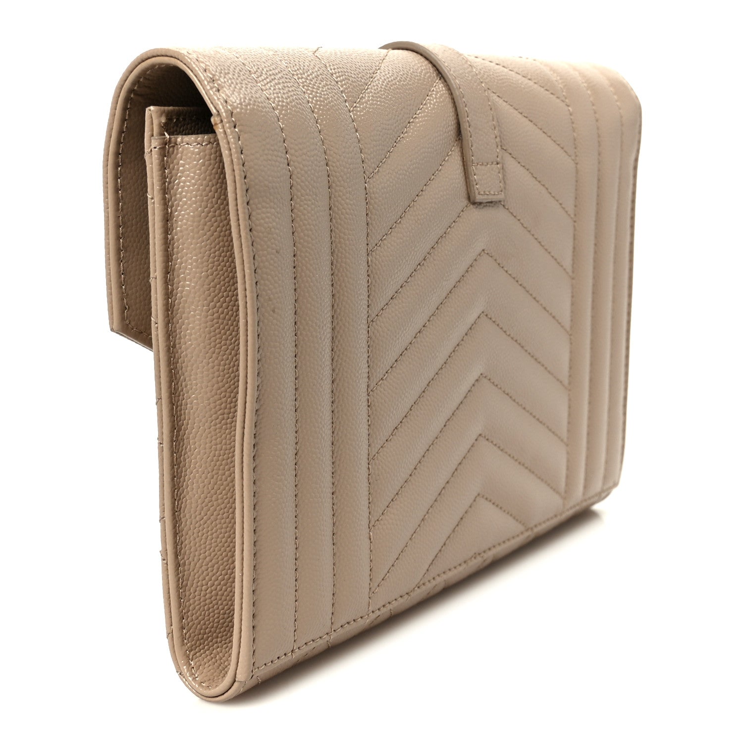 Saint Laurent Grain De Poudre Textured Mixed Matelasse Triquilt Monogram Clutch Dark Beige 3 of 9