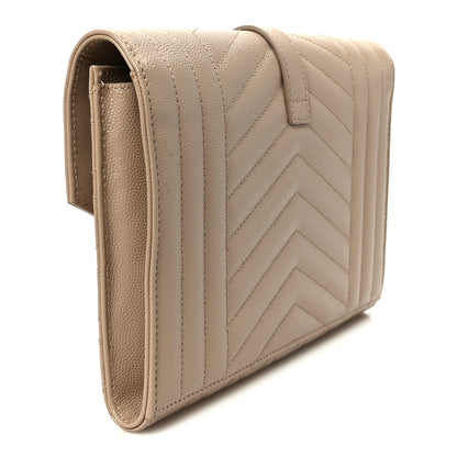 Saint Laurent Grain De Poudre Textured Mixed Matelasse Triquilt Monogram Clutch Dark Beige 3 of 9