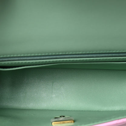 Chanel Lambskin Quilted Bi-Color Mini Top Handle Rectangular Flap Light Lilac Light Green 5 of 9