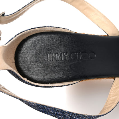 Jimmy Choo Metallic Denim Cork Portia 120 Wedge Sandals 40 Navy 8 of 9