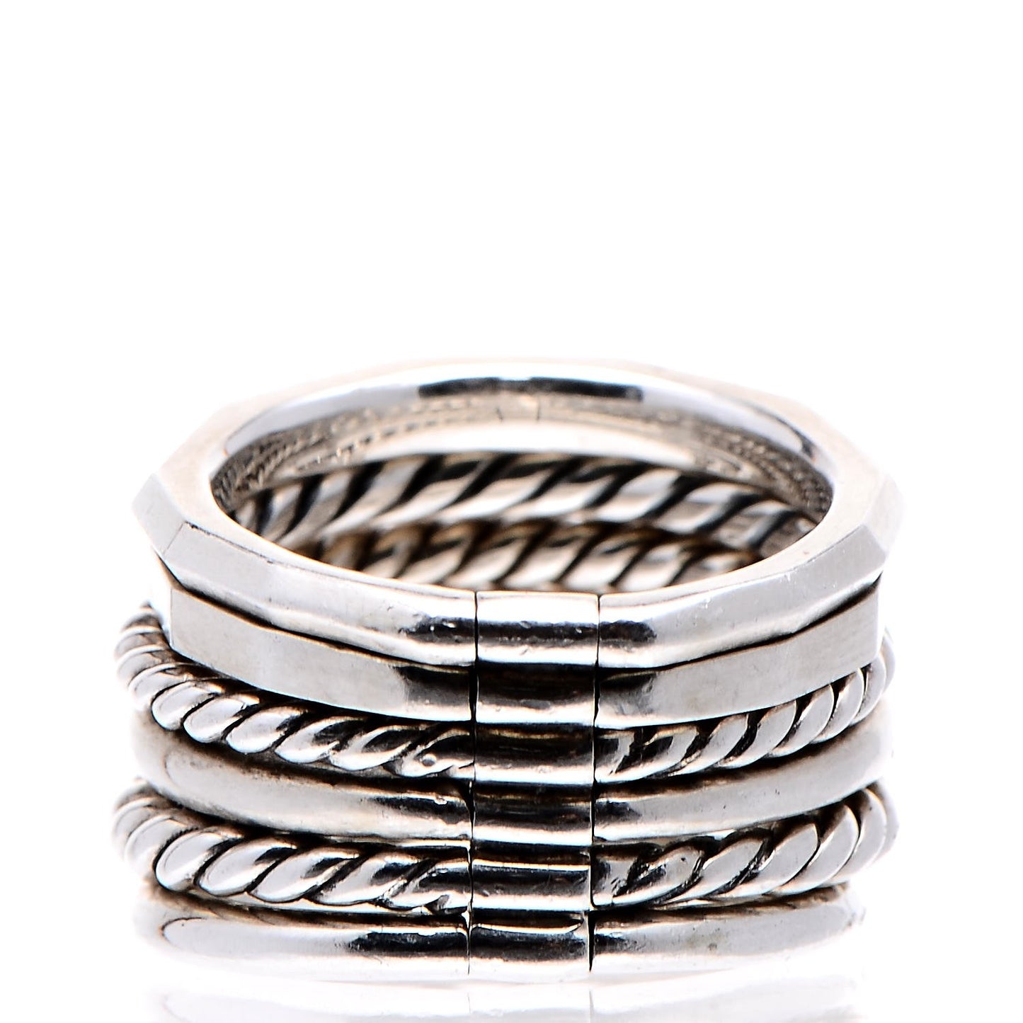 Sterling Silver Diamond 16mm Stax Wide Stacked Ring 49.3 5