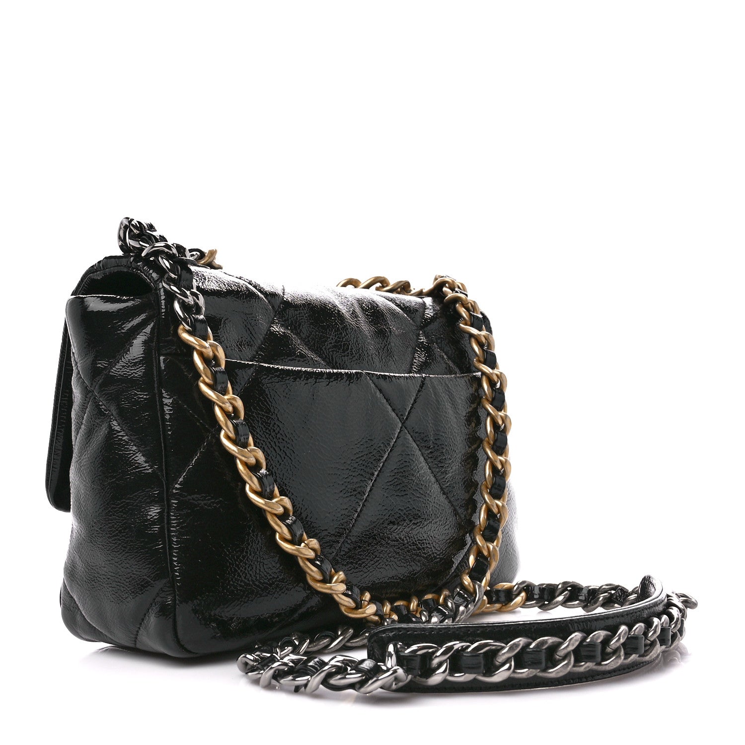 Chanel Shiny Crumpled Calfskin Quilted Medium Chanel 19 Flap Black 3 of 10