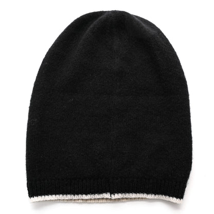 Chanel Cashmere Silk CC Beanie Hat Black White 3 of 6