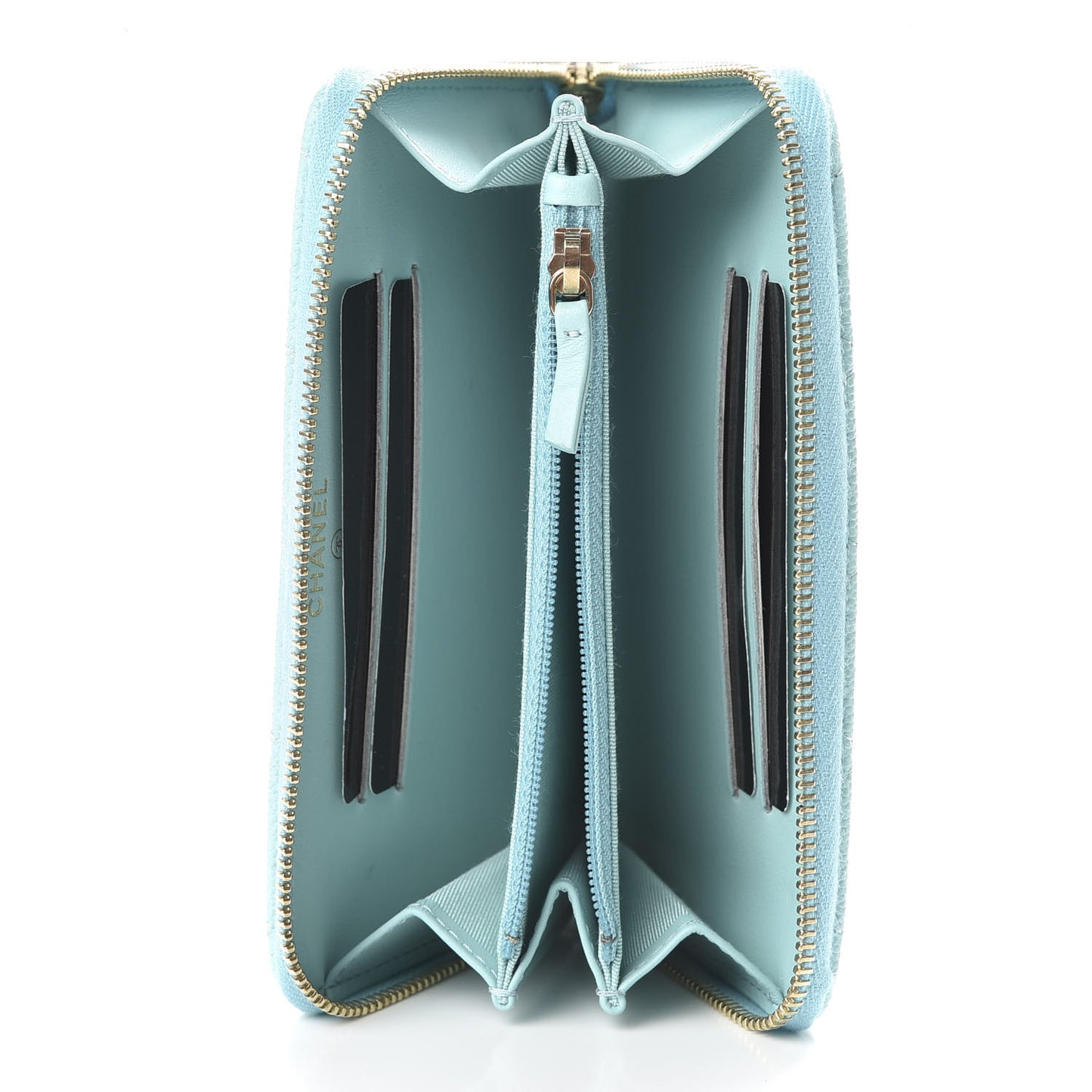 Caviar Quilted Medium Zip Around Wallet Light Blue
