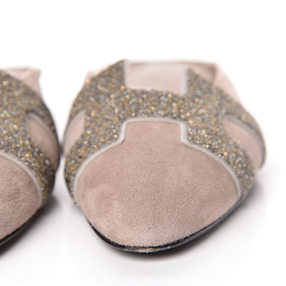 Hermes Suede Goatskin Crystal Roxane Mules 35 Champagne Rose Grey 13 of 18