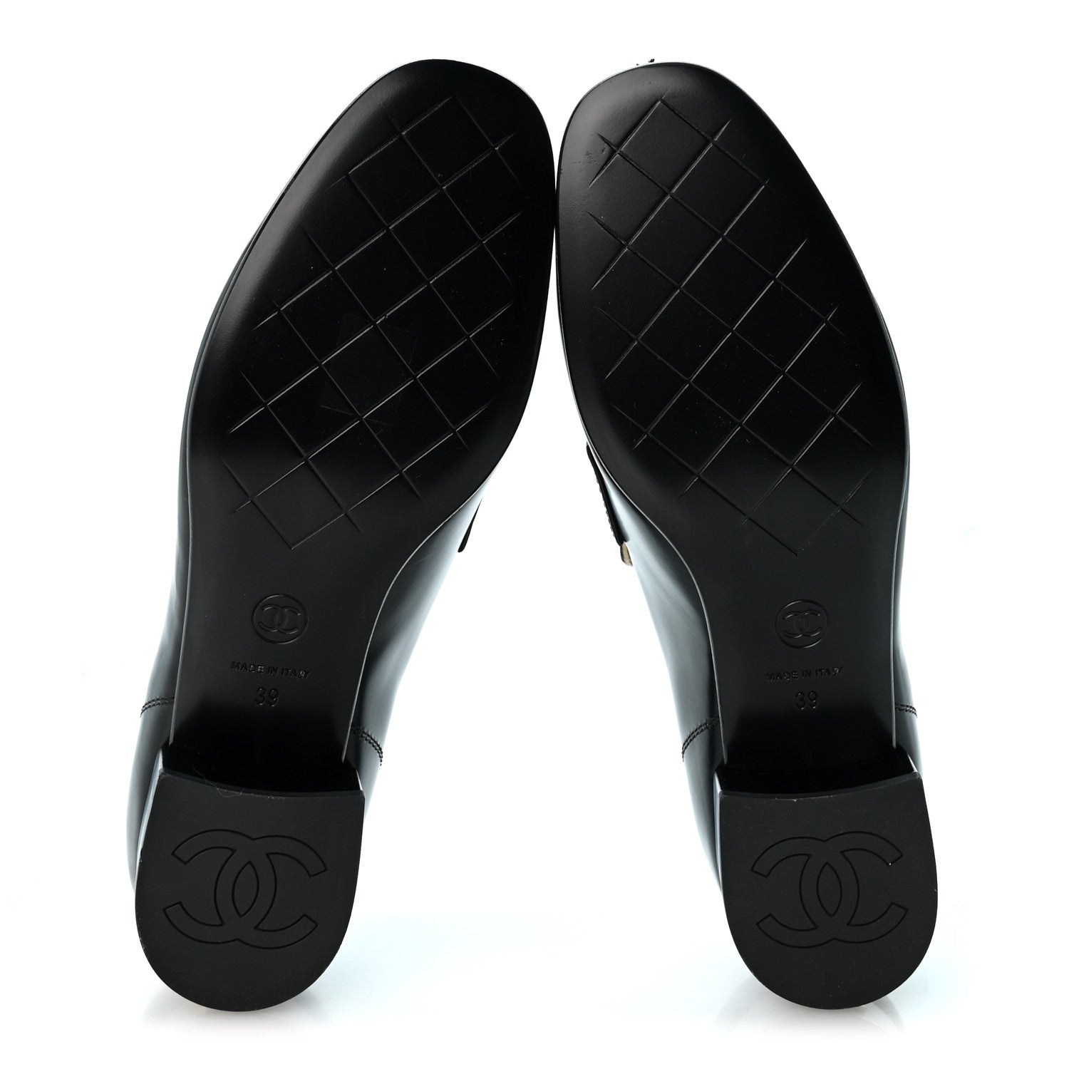 Chanel Shiny Calfskin Logo Loafers 39 Black 6 of 9