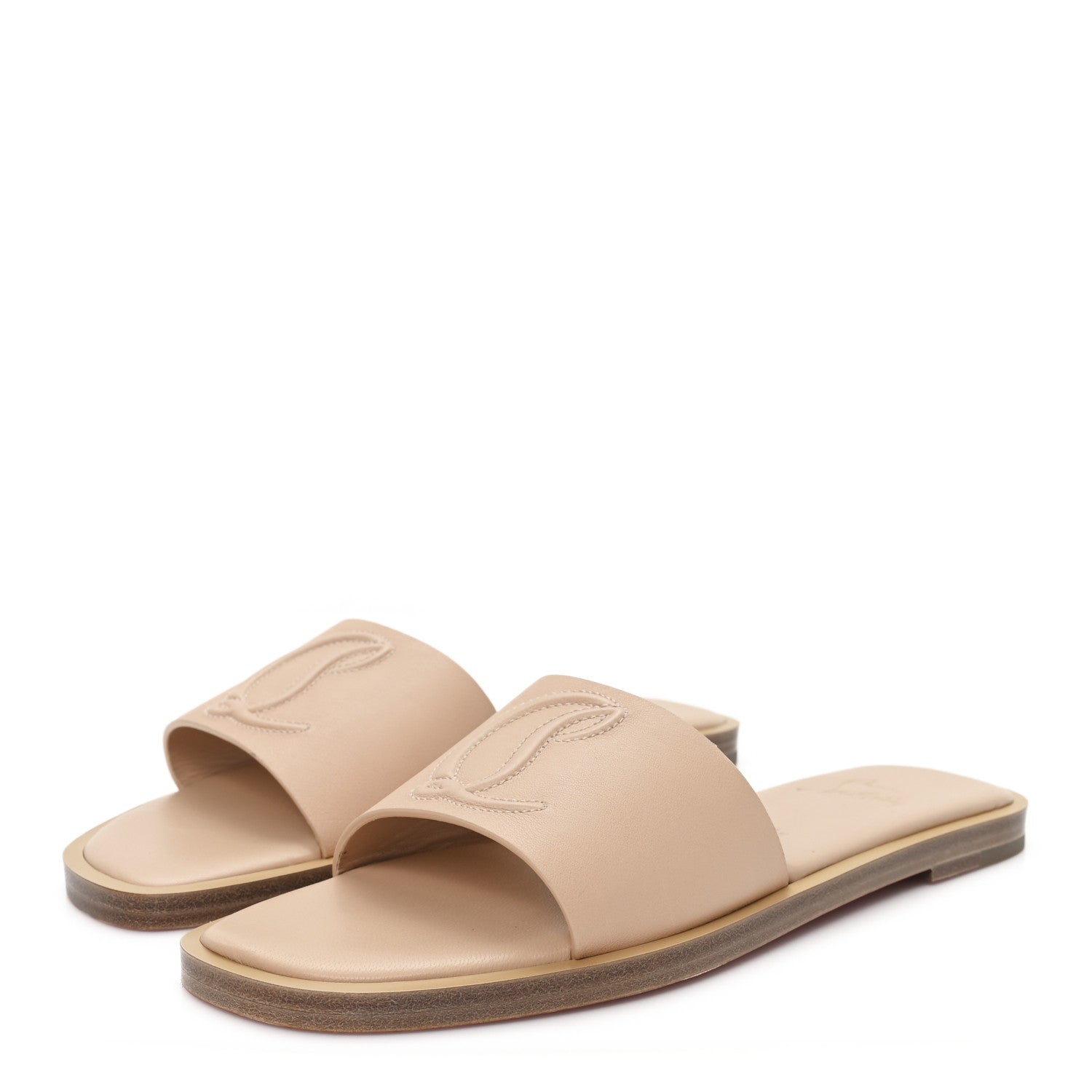Christian Louboutin Calfskin Logo Embossed So CL 55 Mule Flat 36.5 Leche 4 of 9