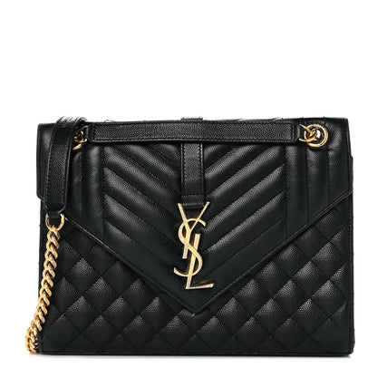 Saint Laurent Grain De Poudre Textured Mixed Matelasse Triquilt Medium Monogram Satchel Black 1 of 10