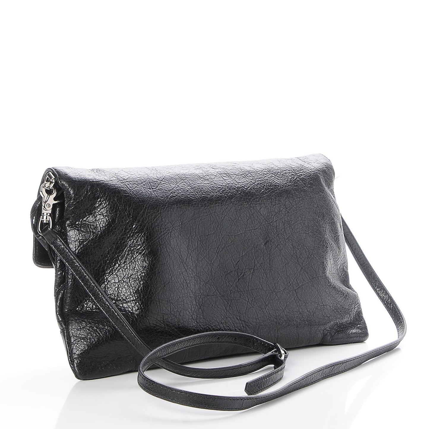 Agneau Classic Silver Hardware Envelope Strap Clutch Black