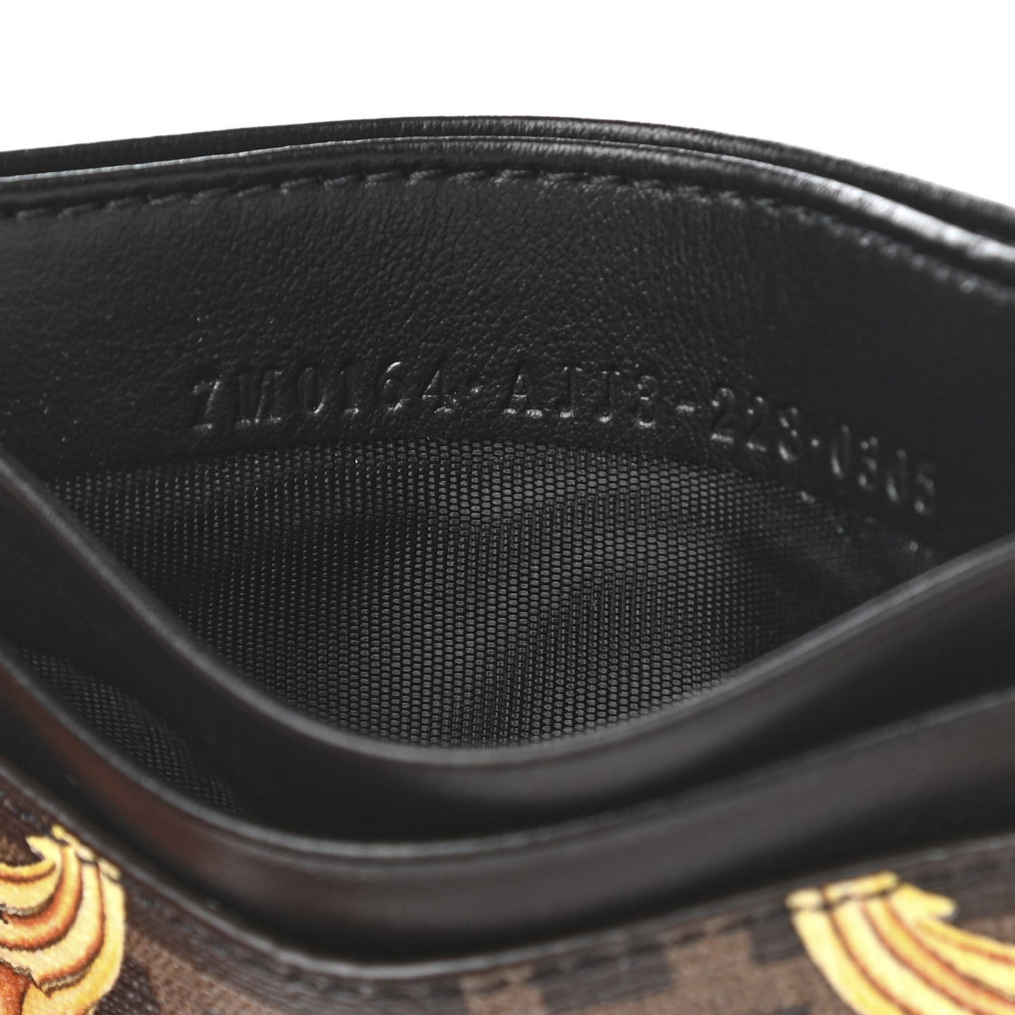 X VERSACE Glazed Fabric Vitello Cover Fendace FF Baroque Card Holder Black Gold