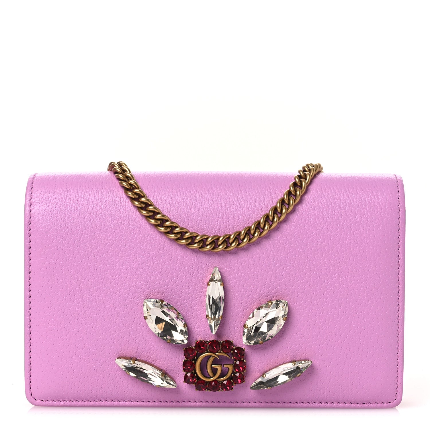 Gucci Calfskin Marquise Crystals Mini GG Chain Wallet Malva 1 of 9