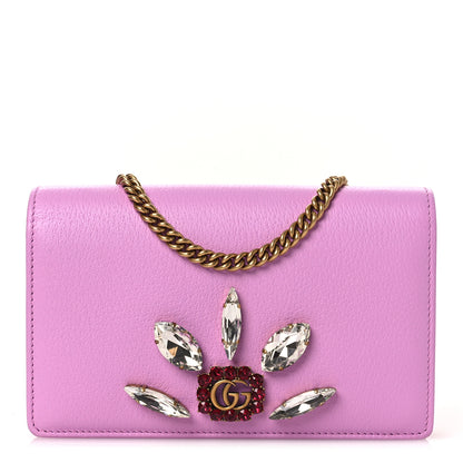 Gucci Calfskin Marquise Crystals Mini GG Chain Wallet Malva 1 of 9