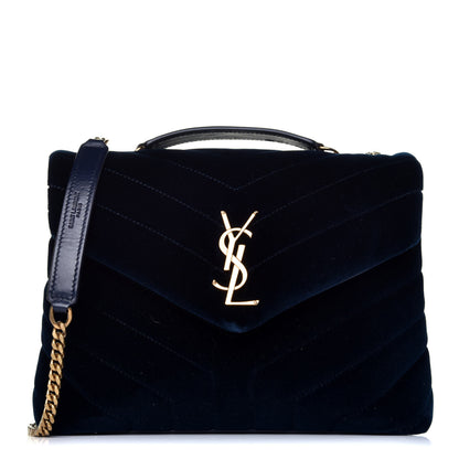 Saint Laurent Velvet Y Quilted Monogram Small Loulou Chain Satchel Medium Blue 1 of 9