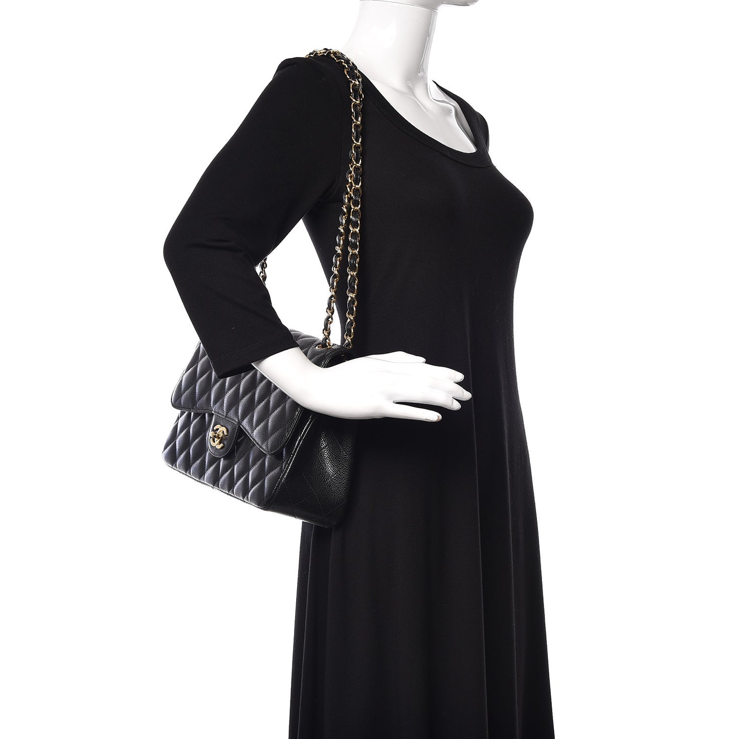 Caviar Quilted Jumbo Double Flap Black