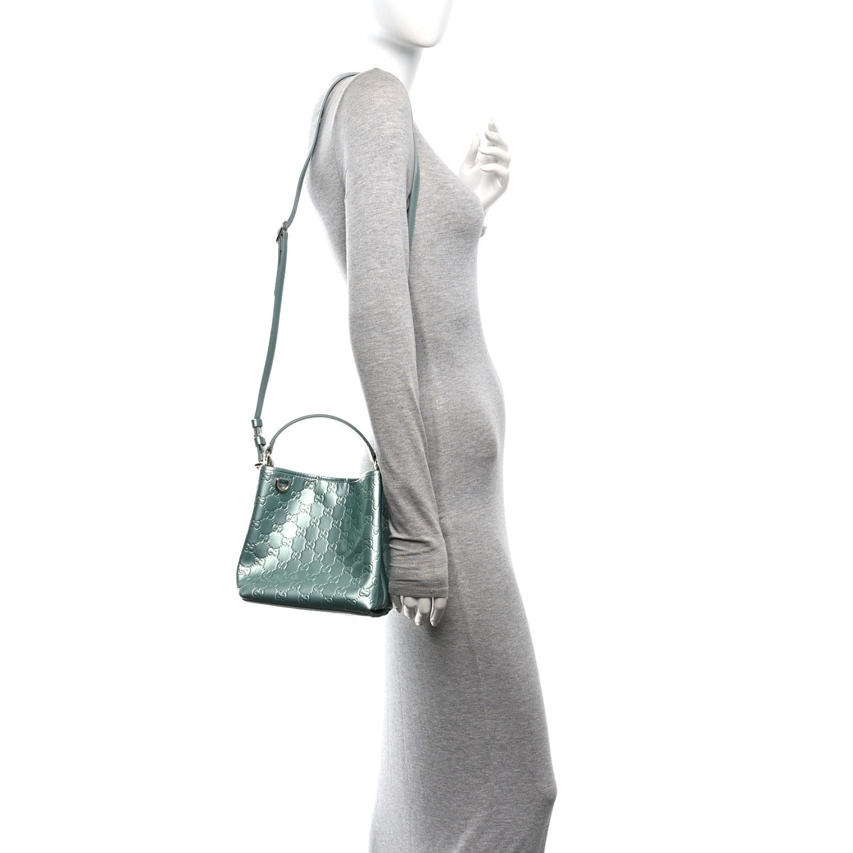 Patent GG Emblem Small Bucket Bag Light Blue
