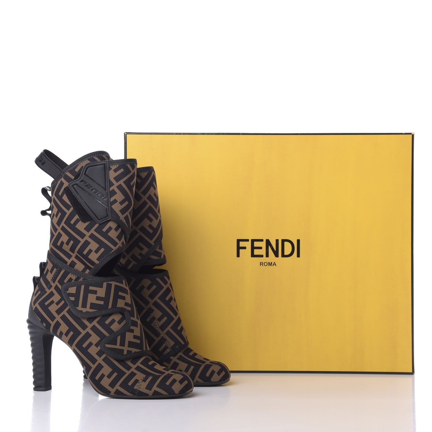 Fendi Lycra Vitello FF Logo Tape Promenade Ankle Boots 37 Tobacco Black 9 of 9