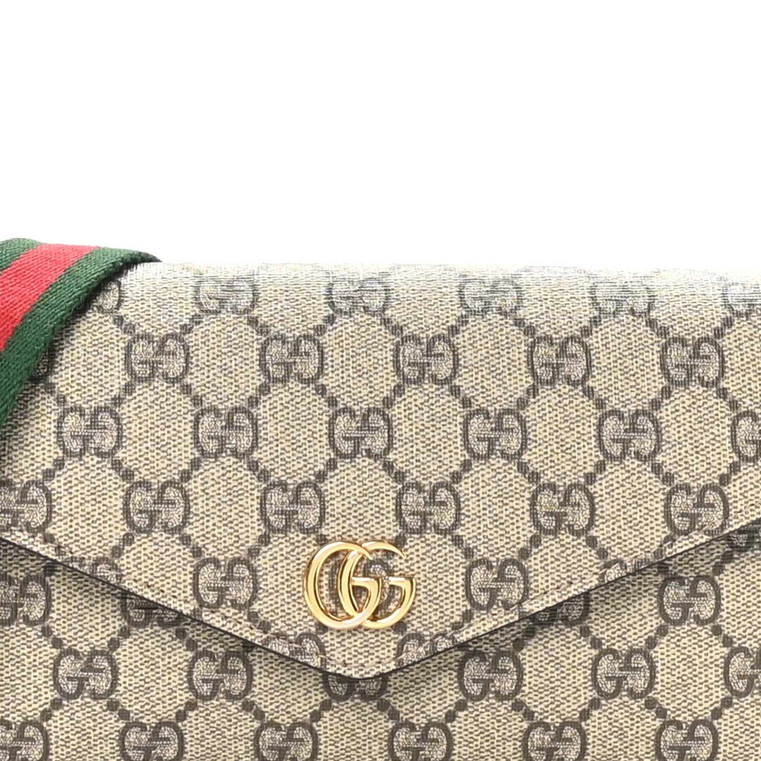 Gucci GG Supreme Monogram Textured Dollar Calfskin Web Mini Ophidia Envelope Shoulder Bag Beige Ebony 8 of 11
