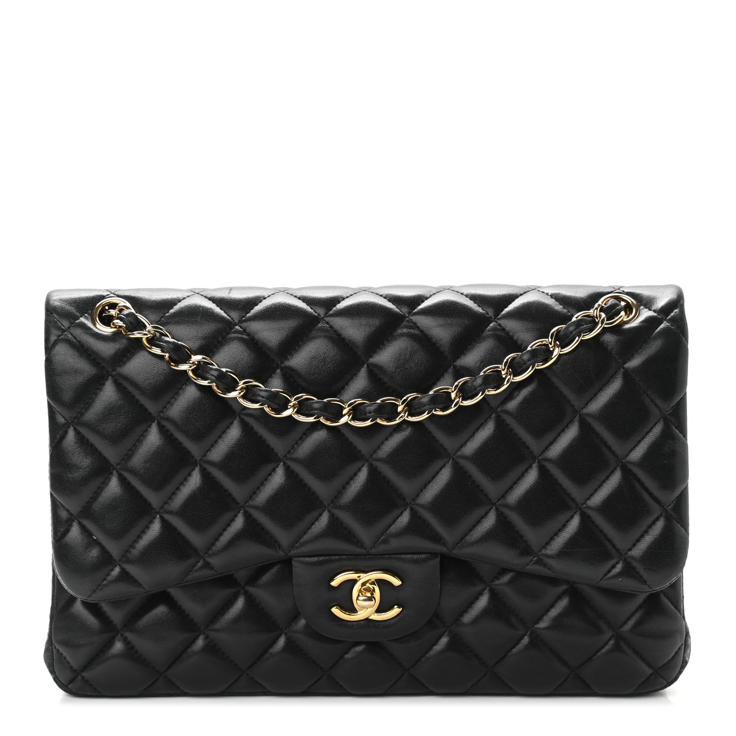 Lambskin Quilted Jumbo Double Flap Black