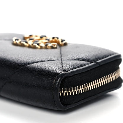 Chanel Shiny Goatskin Quilted Chanel 19 Zip Around Coin Purse Wallet Black 10 of 13