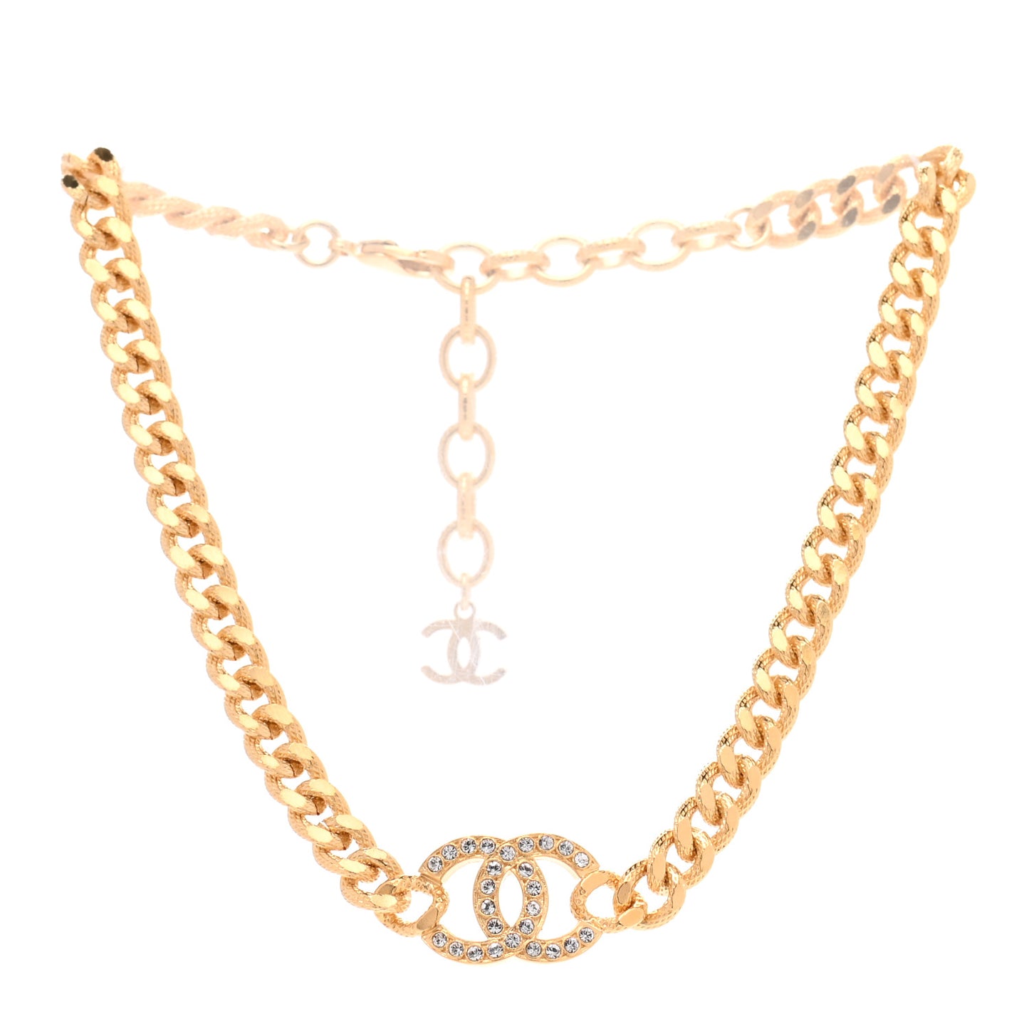 Crystal Chain Link CC Choker Necklace Gold