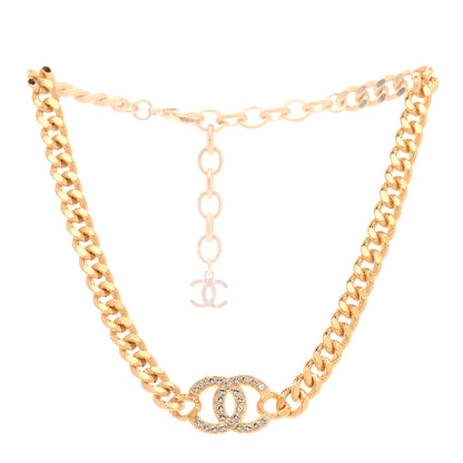 Chanel Crystal Chain Link CC Choker Necklace Gold 3 of 7