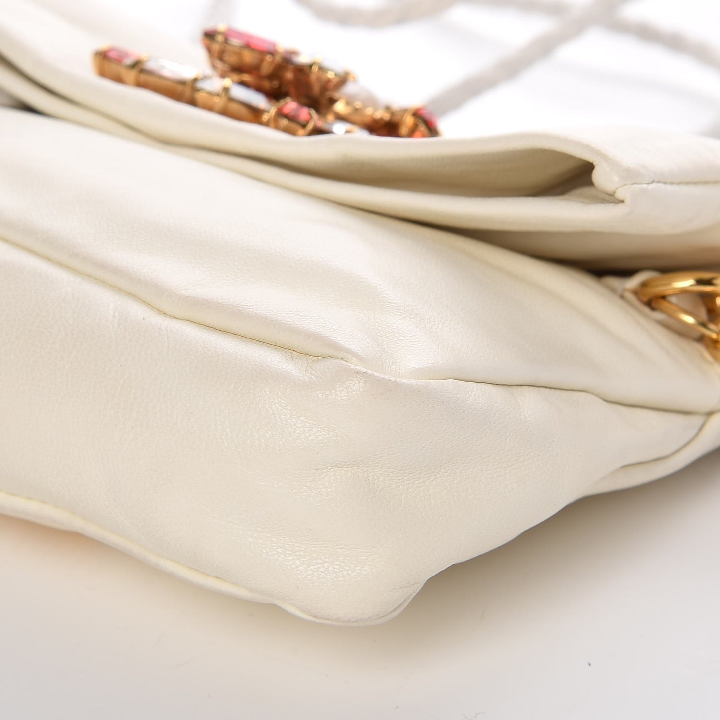 Nappa Crystal Flap Shoulder Bag Bianco White