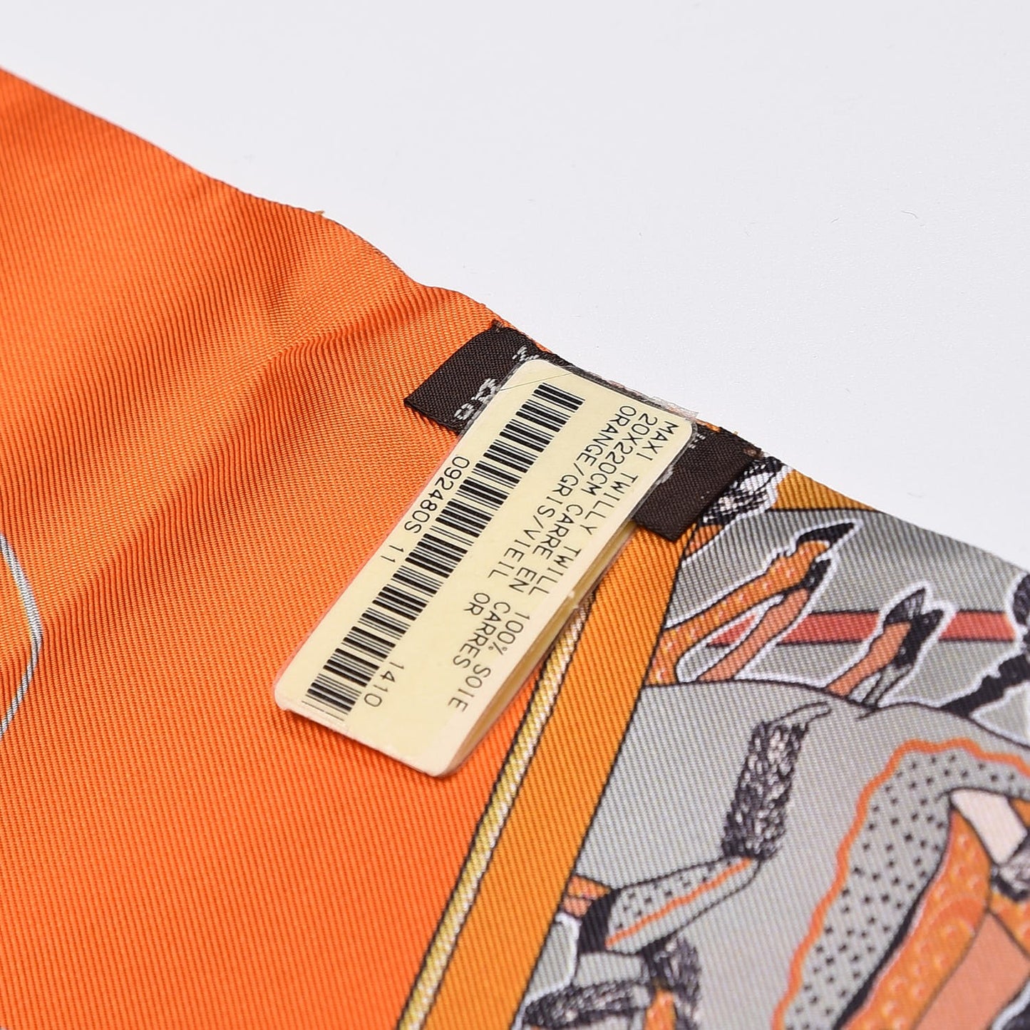 Silk Carre En Carres Maxi Twilly Orange Gris Vieil Or