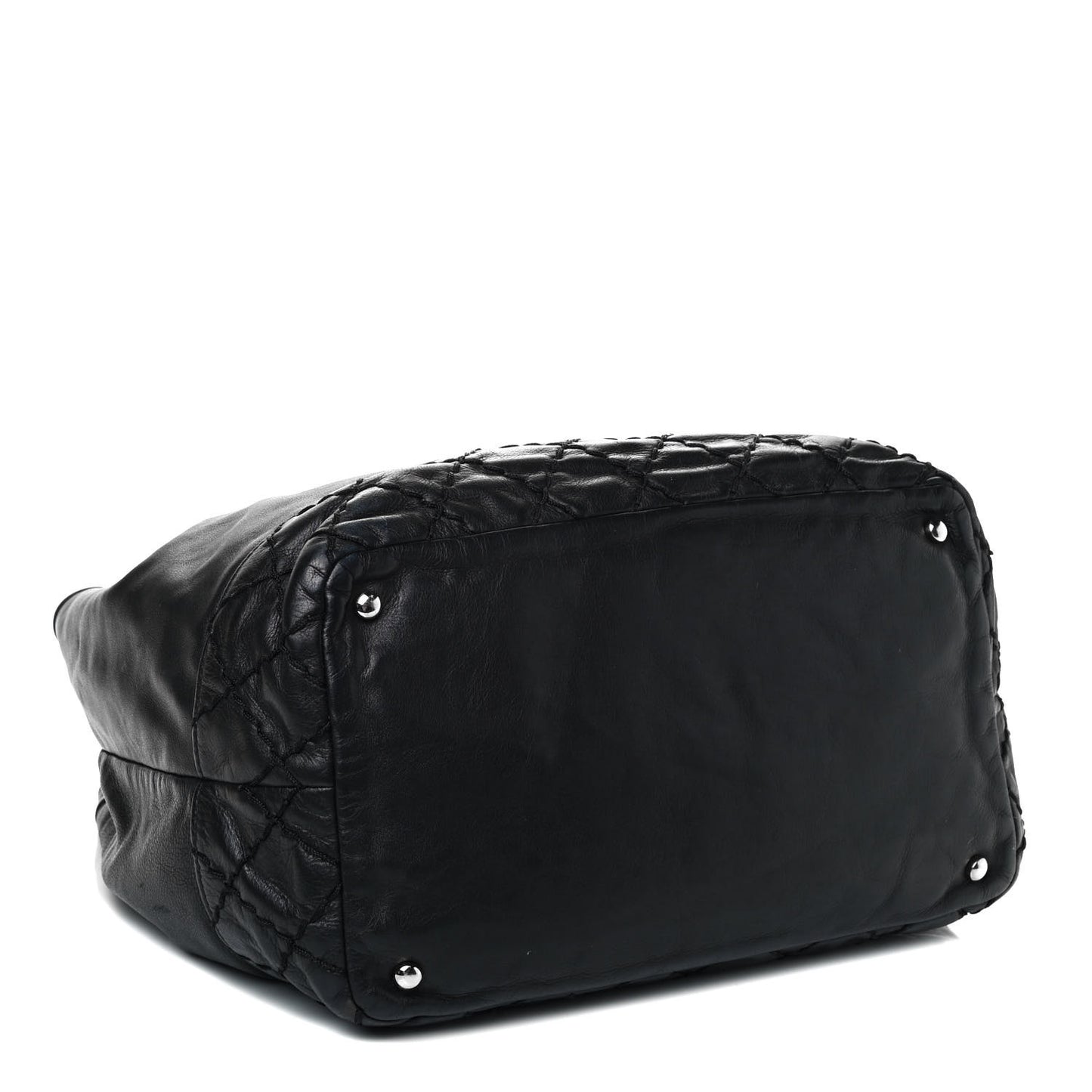 Calfskin Drawstring CC Bucket Bag Black