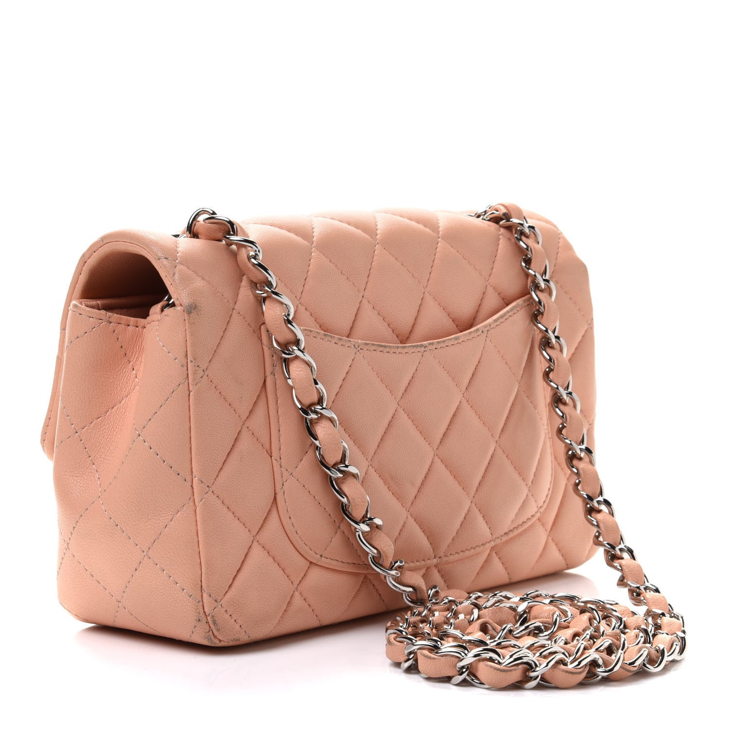 Lambskin Quilted Mini Rectangular Flap Light Pink