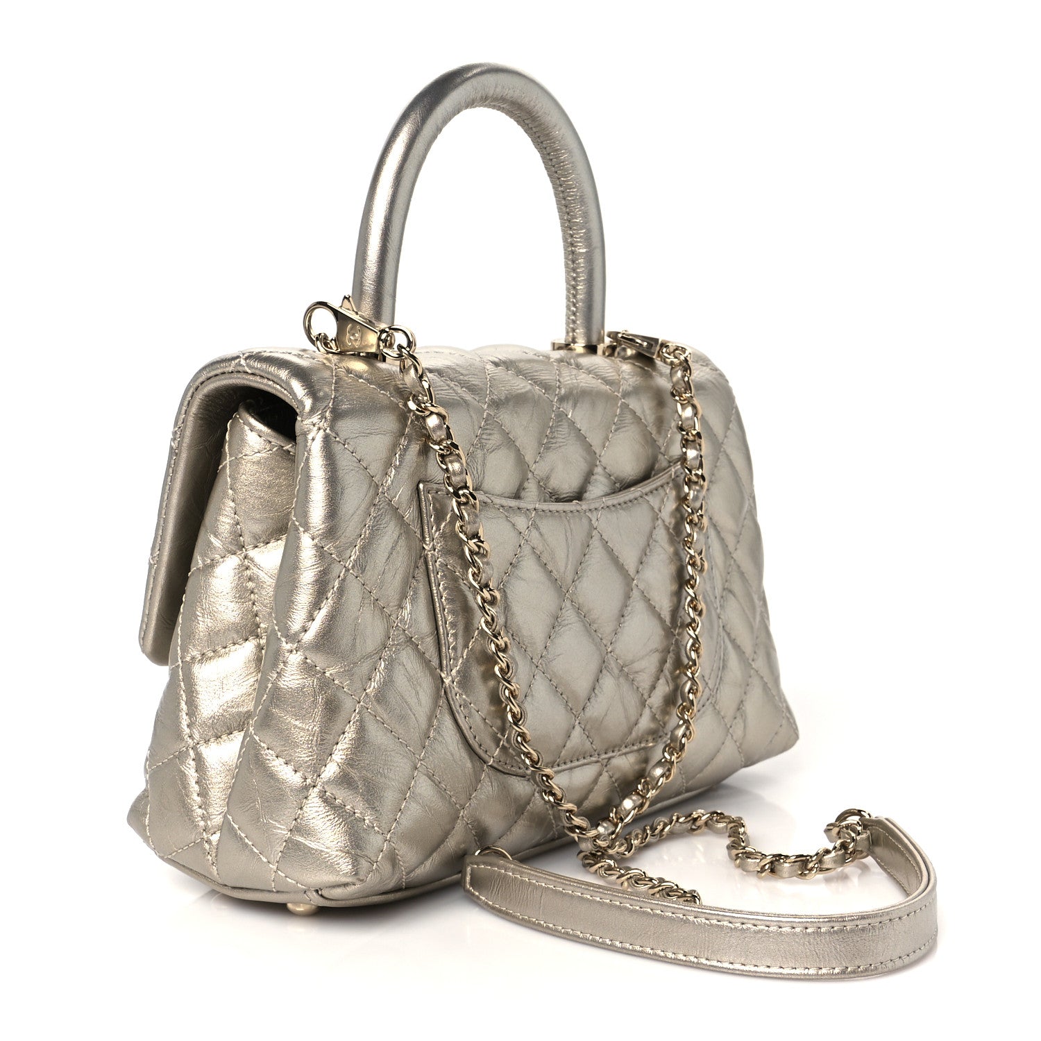 Chanel Metallic Aged Calfskin Quilted Mini Coco Handle Flap Gold 3 of 11