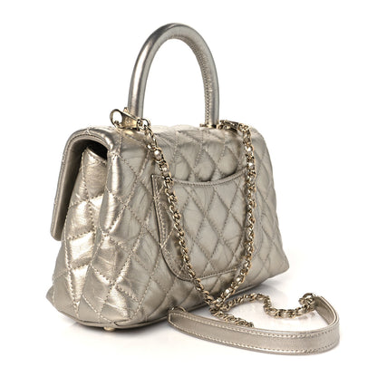 Chanel Metallic Aged Calfskin Quilted Mini Coco Handle Flap Gold 3 of 11
