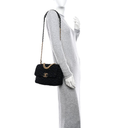 Chanel Tweed Quilted Medium Chanel 19 Flap Black Navy Gold 2 of 10
