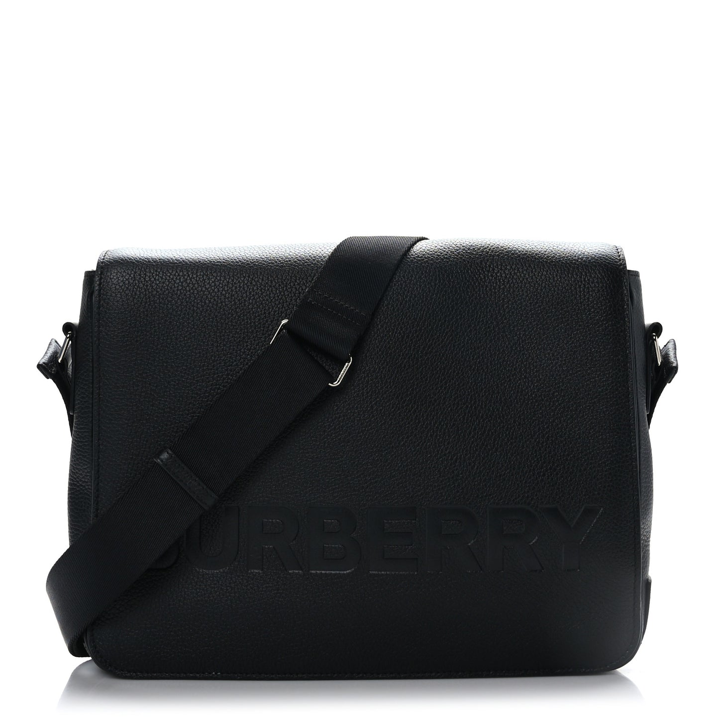 Grainy Calfskin Embossed Bruno Messenger Black