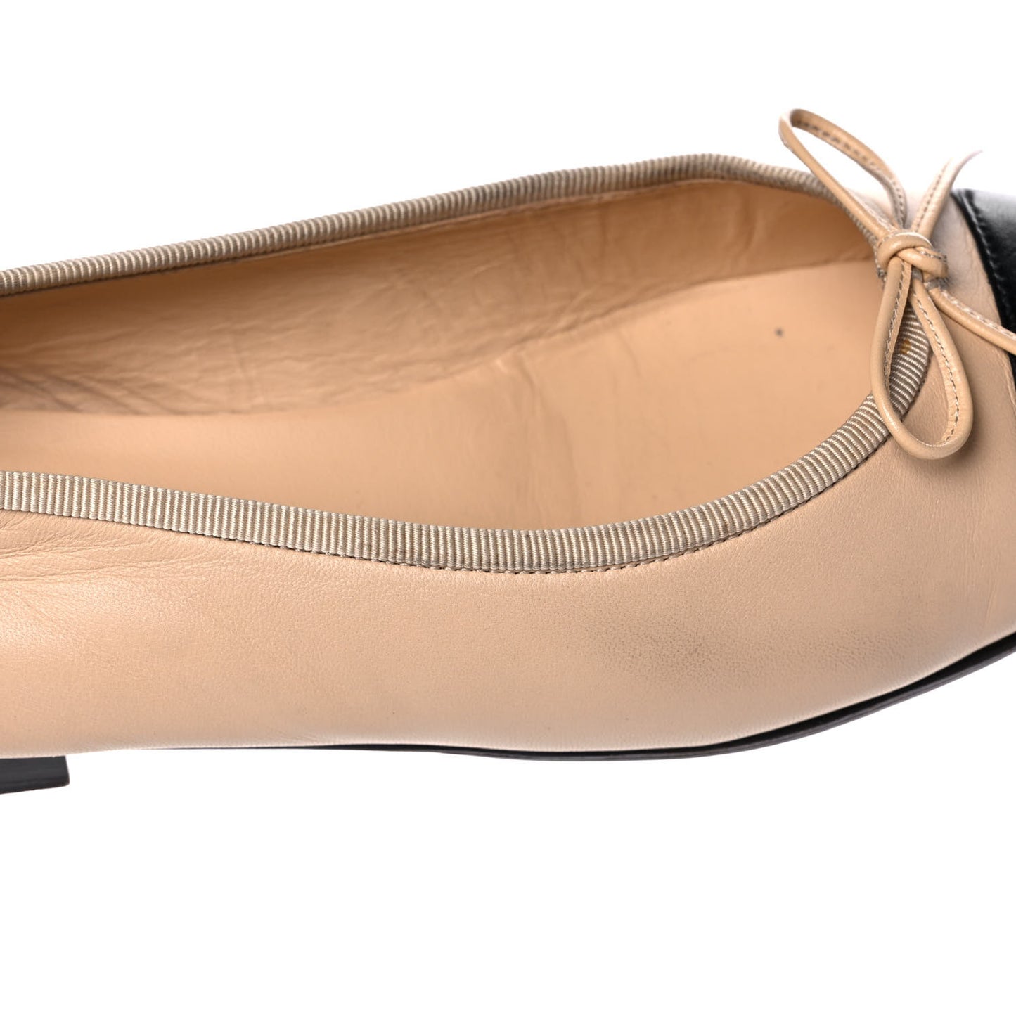 Lambskin Cap Toe Ballerina Flats 38 Beige Black